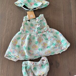 Floral Kids  Sundress and hat- Green and Pink